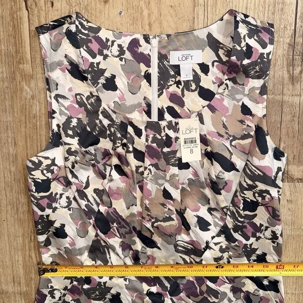 Ann Taylor LOFT Dress Size 8 NWT Sheath Purple & Gray Floral Workwear - Picture 4 of 5
